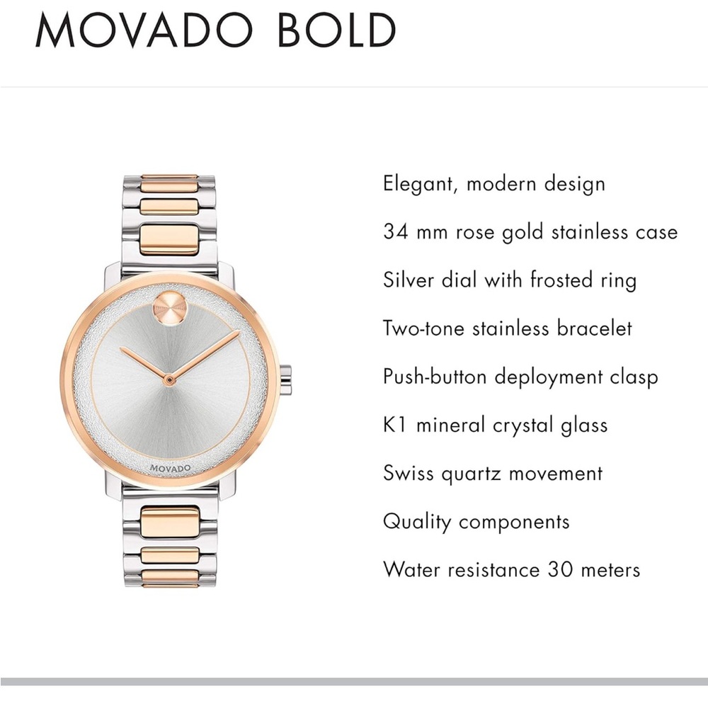 Movado Bold Watch Rose Gold and Silver - Picture 6 of 6